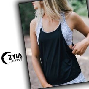 Zyia Active Grey Black 2 in 1 Light N Tight Tank Sports Bra- Size M
